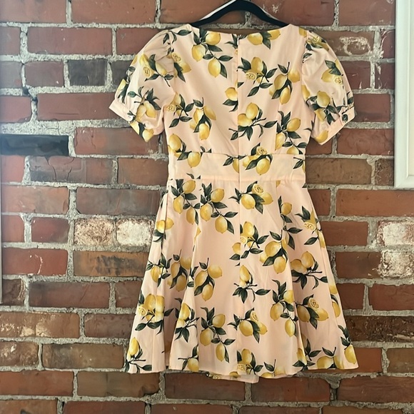 Lulus Squeeze the Day Light Pink Lemon Print Puff Sleeve Skater Dress, size S - Picture 5 of 5